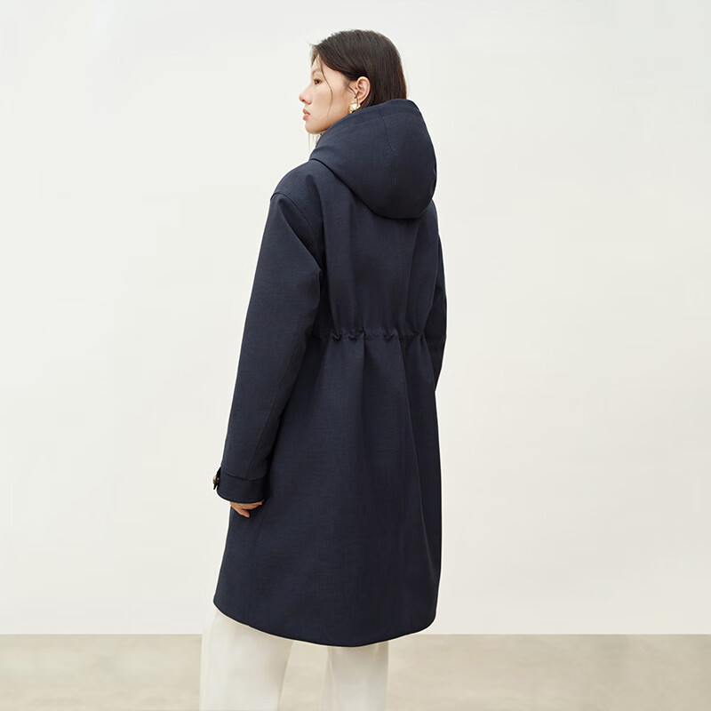 Elaiyi Fashion Goose Down Jacket Women's Autumn and Winter Mid-Length Outdoor Retro Hooded Workwear Warm New Year Jacket Eclipse Blue M