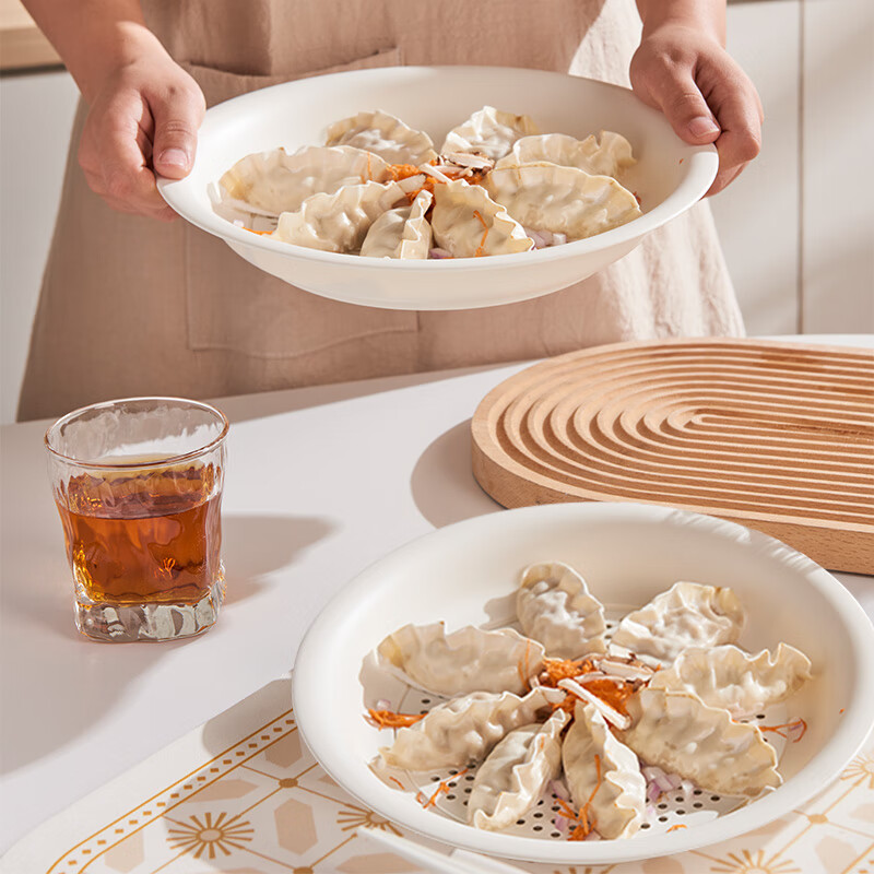 Xingfang Dumpling Plate Double-layer Drainage Plate Round Dumpling Plate with Vinegar Plate and Compartment Snack Plate
