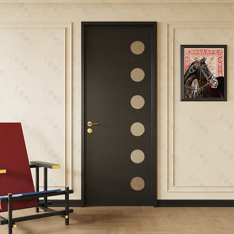 French retro Internet celebrity white hole door aluminum alloy bathroom toilet door kitchen bedroom door glass flat door skin white/single package (installation included)