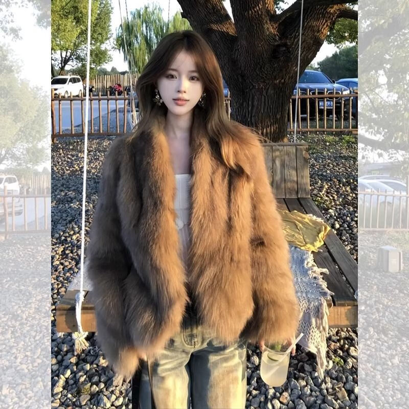 Yun Xing Coat Women's 2025 New Eco-Friendly Fox Fur Coat Winter Young Fur Thickened Brown Christmas Fur Large Middle Ages Toka Exclusive Quilted Lining Version M 95-115 Jin