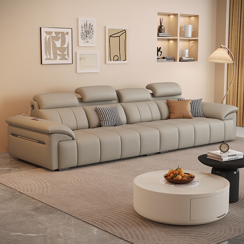 Jianxin leather sofa living room 2025 new straight row small apartment sofa with adjustable pillows leather art sofa 868S