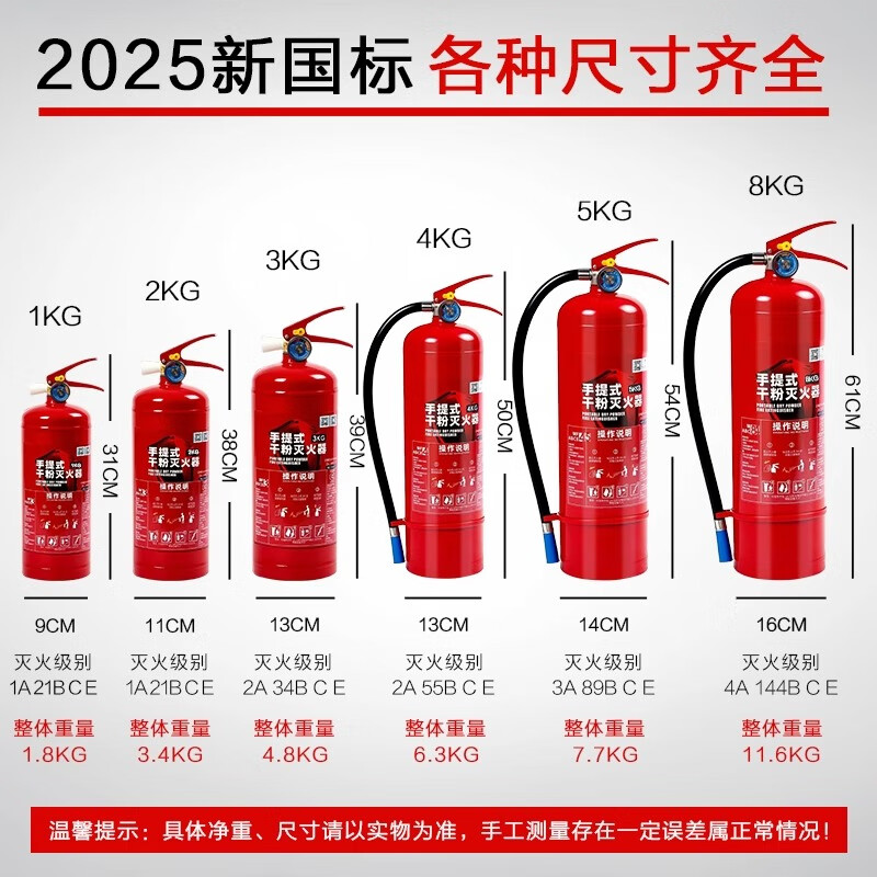 Zhongjin 2025 new national standard dry powder fire extinguisher portable dry powder 4kg 1235689KG shop 4kg dry powder fire extinguisher * 2 + fire extinguisher box