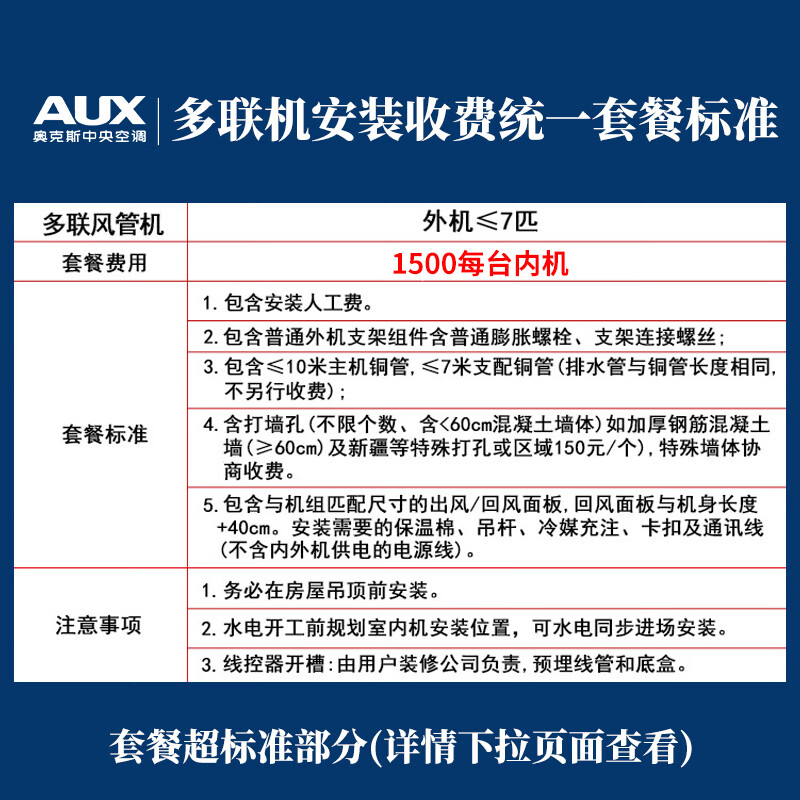 AUX central air-conditioning duct unit 4P5P6P one-to-four/one-to-three/one-to-five one-to-six multi-online frequency conversion first-class energy efficiency embedded air conditioner one price all-inclusive 5 HP first-class energy efficiency 120W (G1) one-to-four multi-online bare metal upgrade model