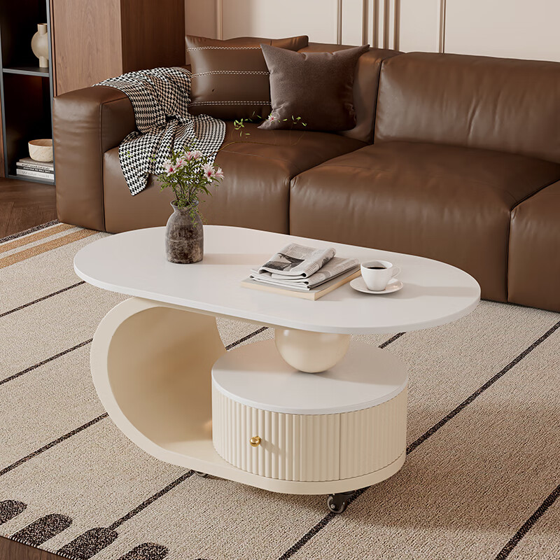 Yudianguan modern simple solid wood medieval style coffee table living room light luxury high-end movable small coffee table small apartment sofa side table apricot frame apricot cabinet walnut color countertop length 80*width 40*height 45cm