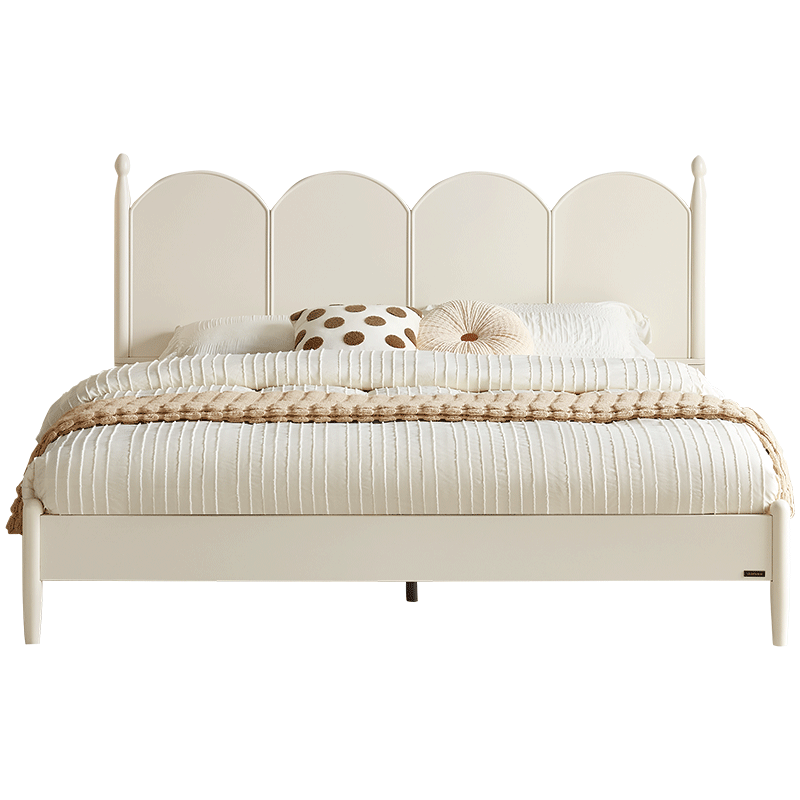 Quanyou Home French cream style solid wood high bed master bedroom household panel bed 1.8m x 2m double bed