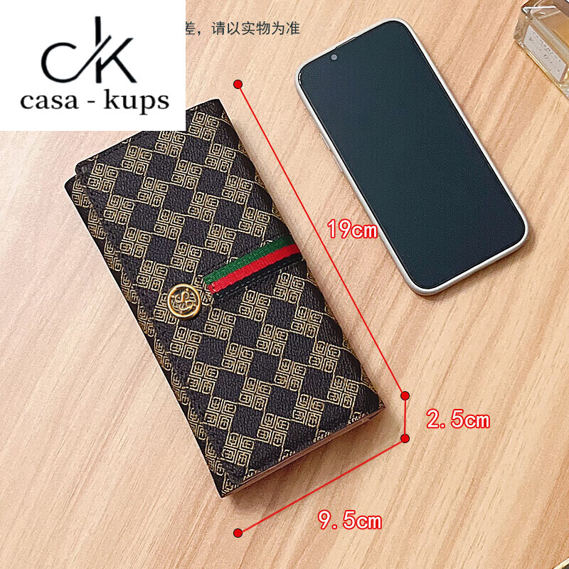 Casa-kupsCK genuine leather wallet women's thin 2025 new niche design large capacity wallet card holder long mobile phone bag two SG gray 10 card slots - can hold mobile phones