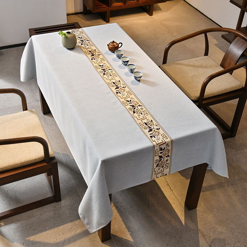 Fantasy tea table fabric long tea tablecloth dining table waterproof Zen style washable and stain-resistant rectangular conference table lace style-Brusto blue 1 piece Tablecloth size--130200