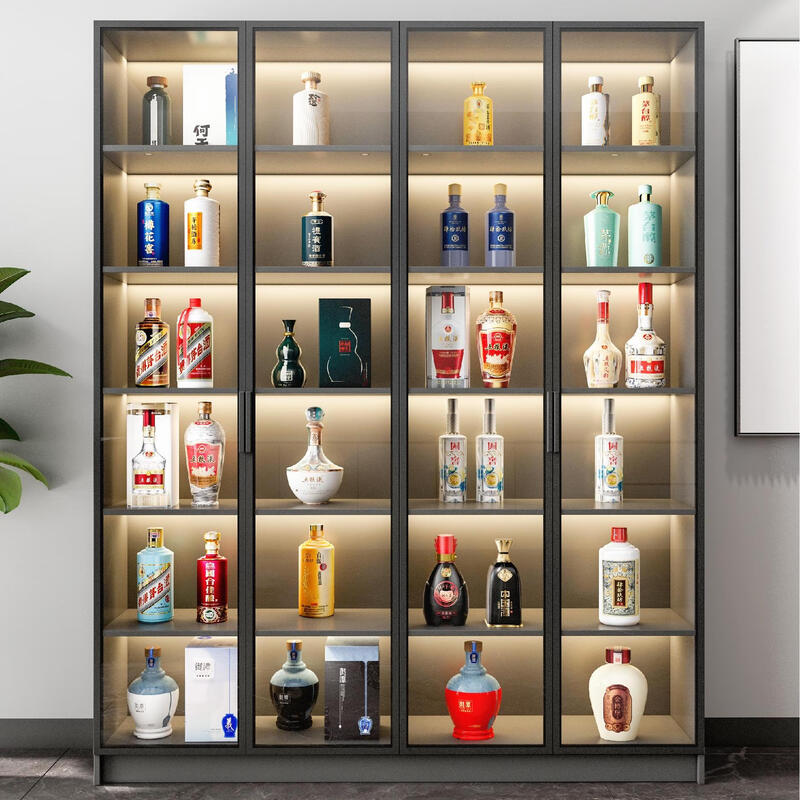 Kezitu living room glass multi-functional wine cabinet wall-mounted integrated display cabinet household light luxury high-end shelf wooden transparent high luxury gray 3