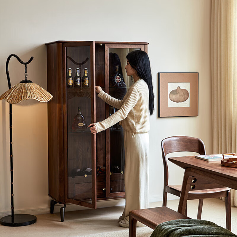 Birkwell North American black walnut solid wood double door wine cabinet sideboard Italian multifunctional storage cabinet bookcase black walnut double door wine cabinet