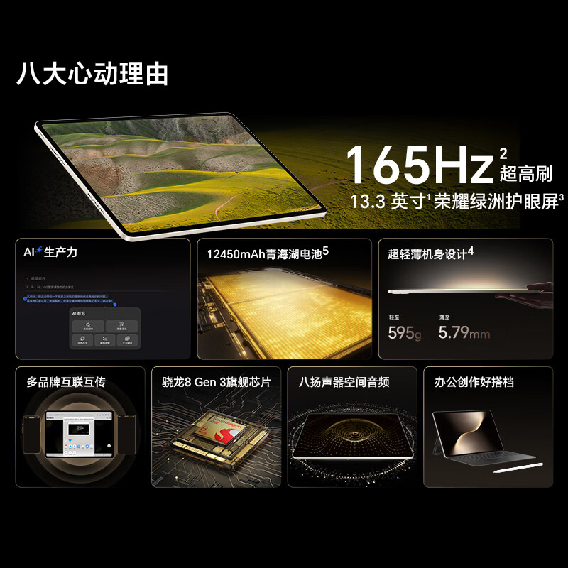 99% new Honor tablet MagicPad 3 National subsidy 13.3 inches 165Hz ultra-high refresh eye protection screen 12450mAh Qinghai Lake battery 8GB+256GB Starry sky gray