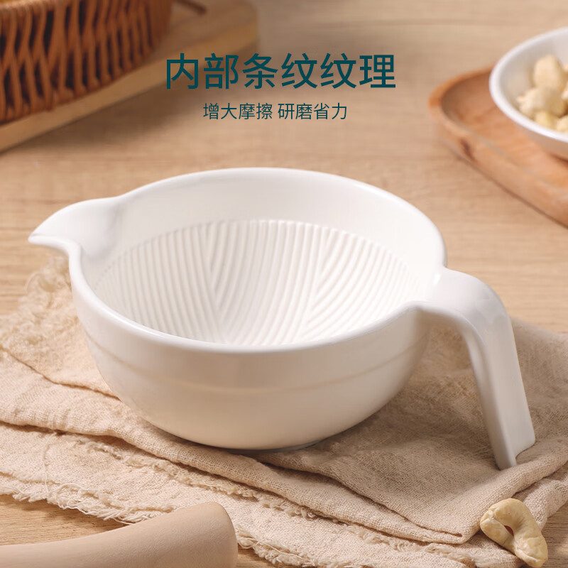 Baijie ceramic grinding bowl baby food supplement grinder baby rice paste bowl with grinding rod household manual grinding tableware