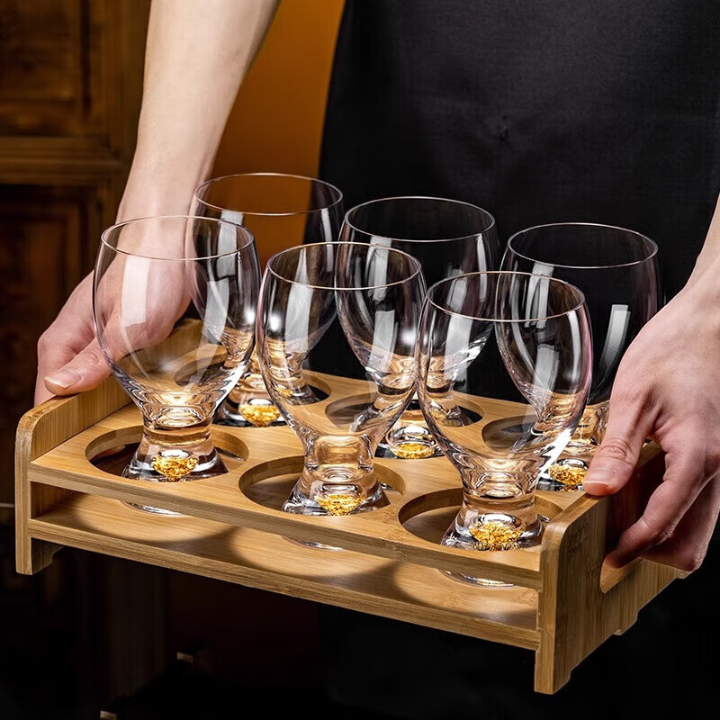 Lucaris Crystal Gold Foil Craft Beer Cup Draft Beer Cup Home Cup Internet Celebrity Large Capacity Bar Special Wine Cup Crystal Gold Foil Big Belly Cup 350ml 6 pieces