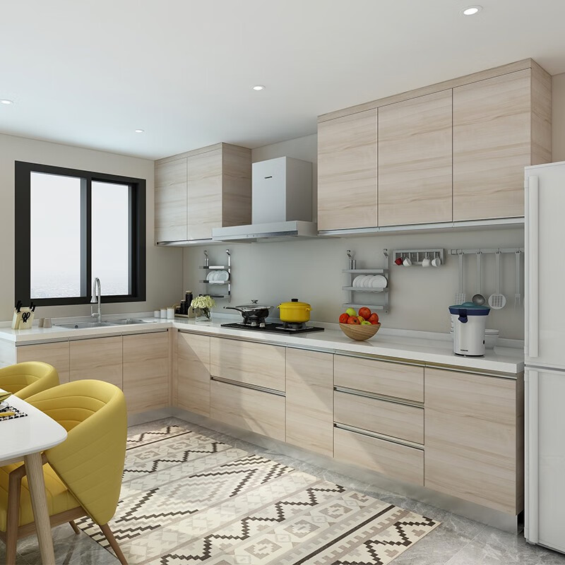 Shanghai modern simple and economical custom-made quartz stone countertop kitchen cabinets Euromonitor Yubang factory customized cabinets 1 meter base cabinet + 0.5 meter wall cabinet