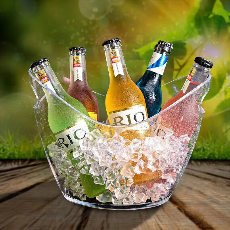 Luluo Food Grade Yuanbao Ice Bucket Bar Acrylic Ice Cube Ice Bucket Champagne Bucket Commercial Portable Ice Bucket Outdoor Camping PP Double Hand-held Primary Color Frosted 1 Piece