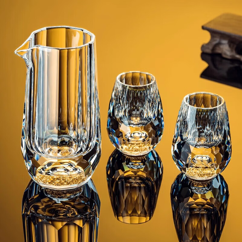 Scybe Gold Foil Crystal Glass White Wine Cup Set Home Chinese-style Small Wine Cup Two-Liang Wine Set Orange Box 6+6 Gold Foil Cup + Gold Foil Pot