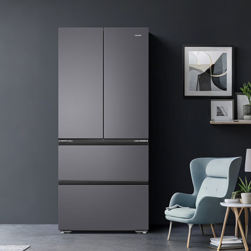 Haier refrigerator produces 485 liter French style multi-door four-door 594mm ultra-thin body with first-class energy efficiency dual-frequency air-cooled frost-free large capacity and can be embedded in household refrigerator Leader 594mm ultra-thin + black gold purification + three-speed temperature change + first-class dual frequency conversion