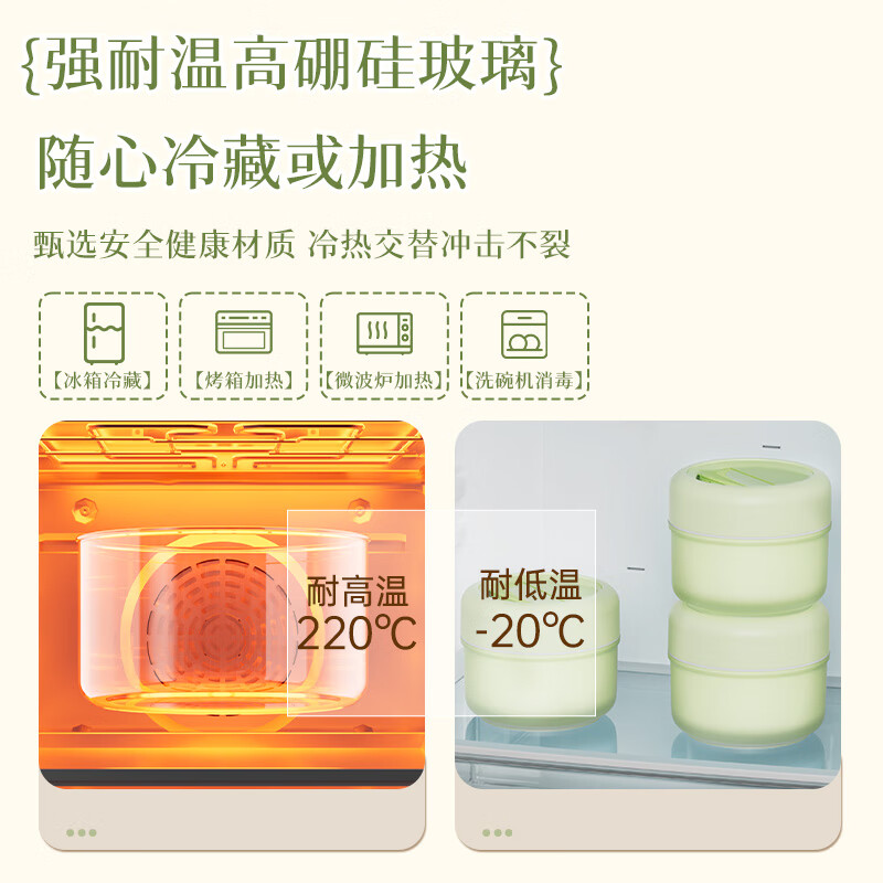 Double-gun insulated lunch box with high borosilicate glass liner that can be heated in a microwave oven, a four-piece set of portable lunch boxes for office workers and students