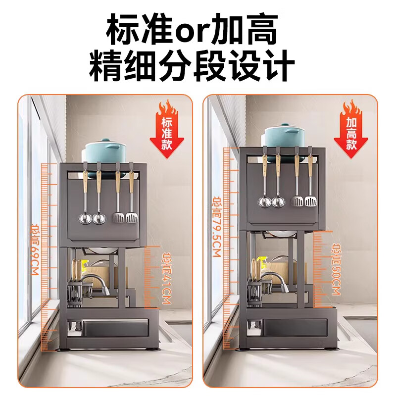 Yuzhishu kitchen rack sink drain rack dishwasher rack sink dishwasher storage rack heightened elegant black 75 length fully equipped