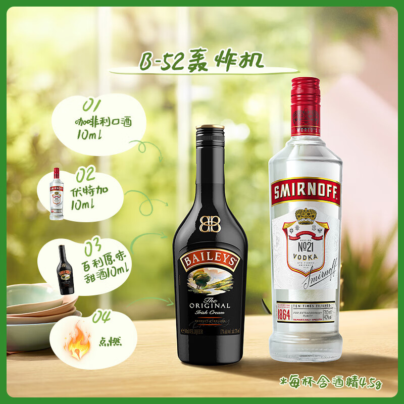 Baileys liqueur original flavor 500ml + Smirnoff red label vodka 700ml cocktail base