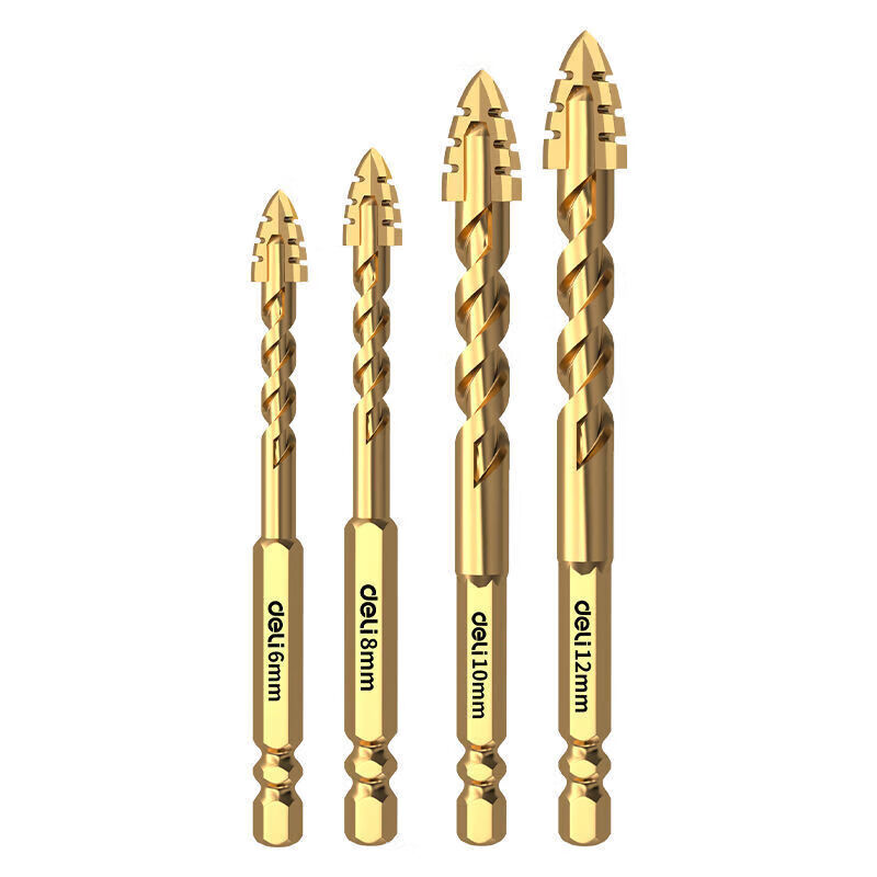 Deli four-edged serrated eccentric drill bit for ceramic tile drilling, high hardness, wear-resistant 6mm, 3-pack