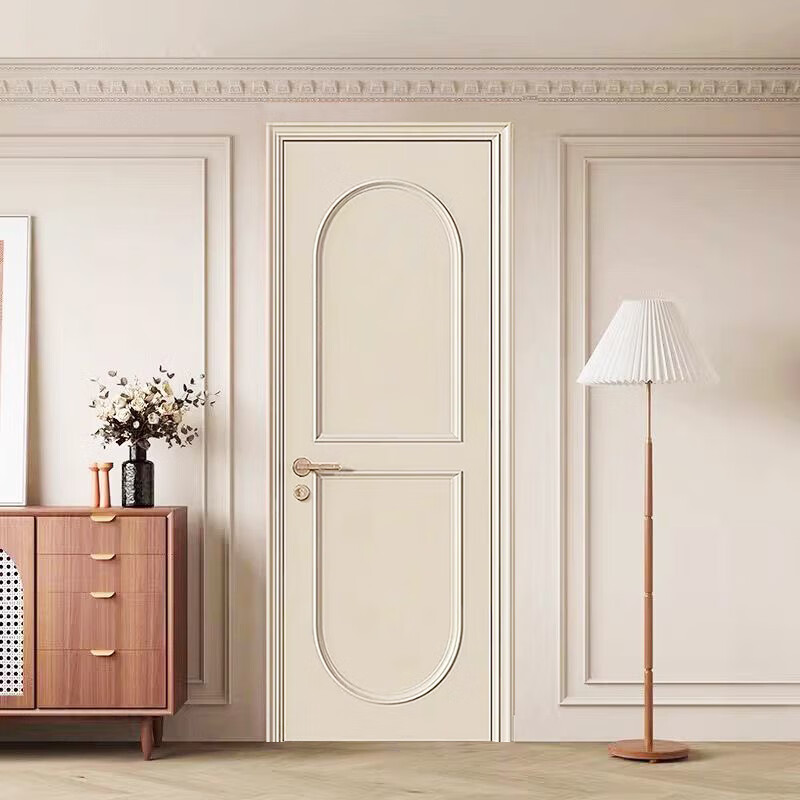 Solid wood door bedroom door French cream style all solid wood composite paint door interior door set door room door customization solid wood composite paint door B