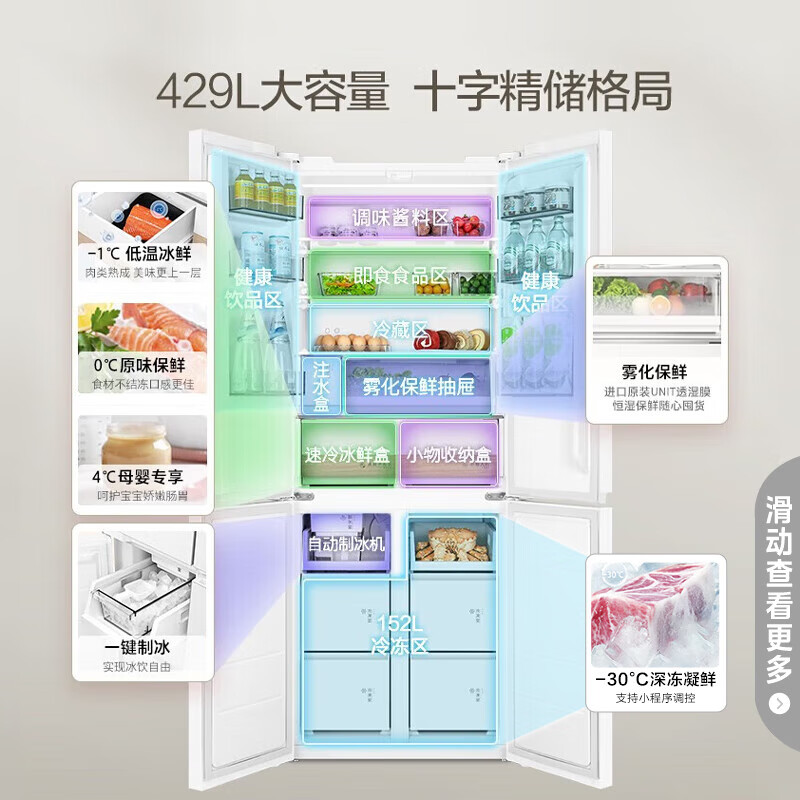 Toshiba White Pearl 450 household refrigerator automatic ice making 60cm ultra-thin zero-embedded flat embedded cross-door door first-class energy efficiency home refrigerator GR-RF450WI-PM151 White Pearl 450 cross zero-embedded | automatic ice making