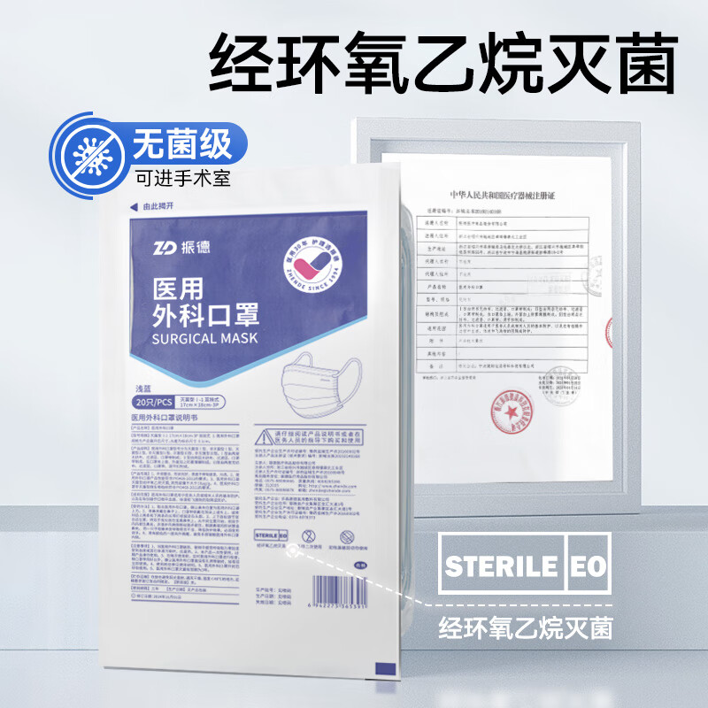 Zhende Disposable Medical Surgical Mask Sterilization Grade Breathable Adult Winter Warmth Prevent Dust Haze Allergy 100 Pieces