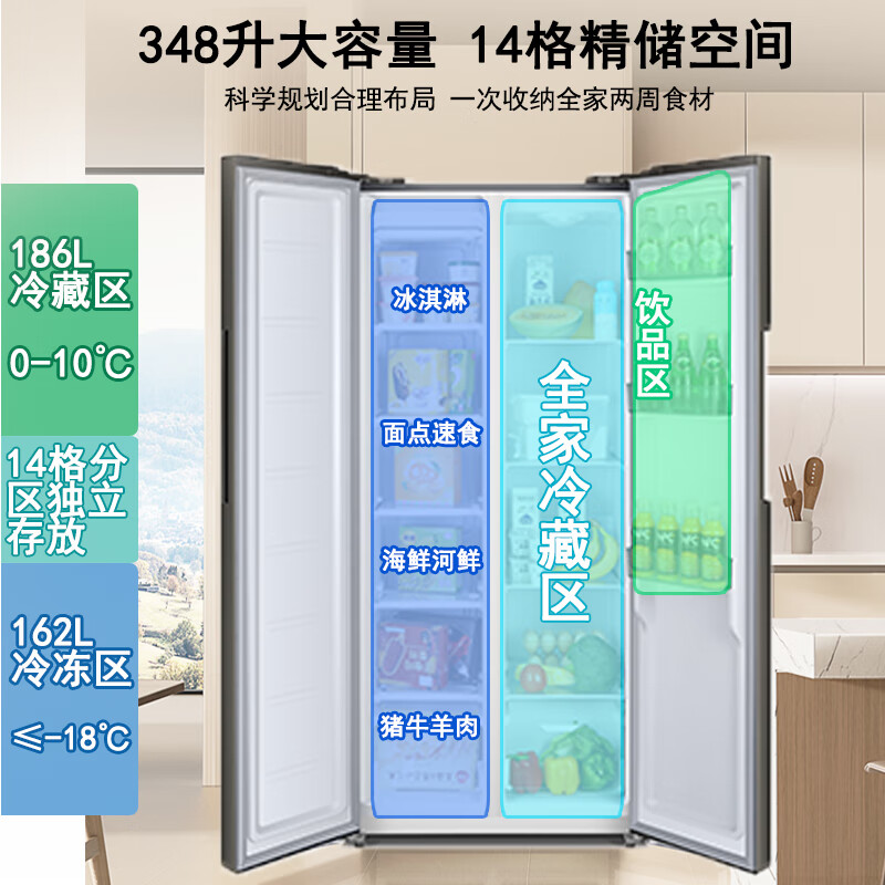 AUX refrigerator, air-cooled, frost-free double-door, multi-door, first-class energy-efficiency refrigerator, household large-capacity cross-door four-door, embedded smart refrigerator, first-class energy efficiency, 426 upgraded double-door, direct cooling, odor purification and sterilization