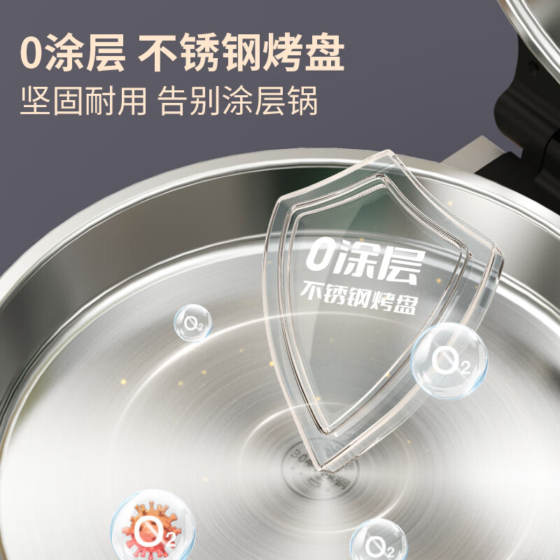 Liven Xiaogangren stainless steel electric pancake pan household 0-coated 38mm deepened 1800W double-sided heating electric pancake pan uncoated electric frying pan breakfast machine LR-B3097