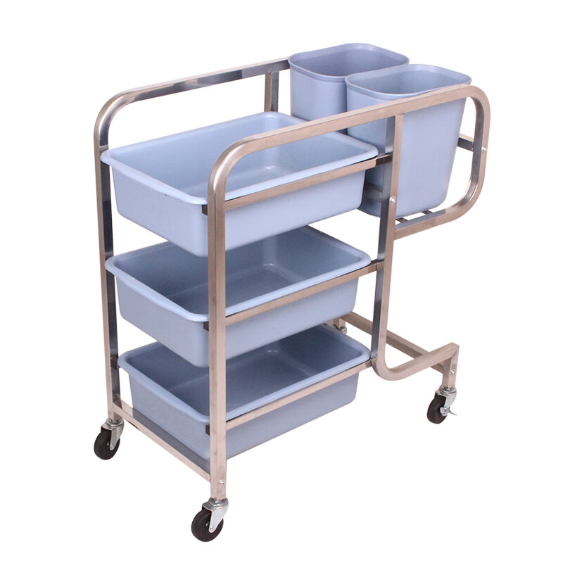 Bowl collection truck, dining truck, restaurant restaurant tableware collection truck, stainless steel plate garbage storage truck, commercial dining truck, thickened and reinforced round tube bent-foot dining truck complete set, anti-official standard configuration