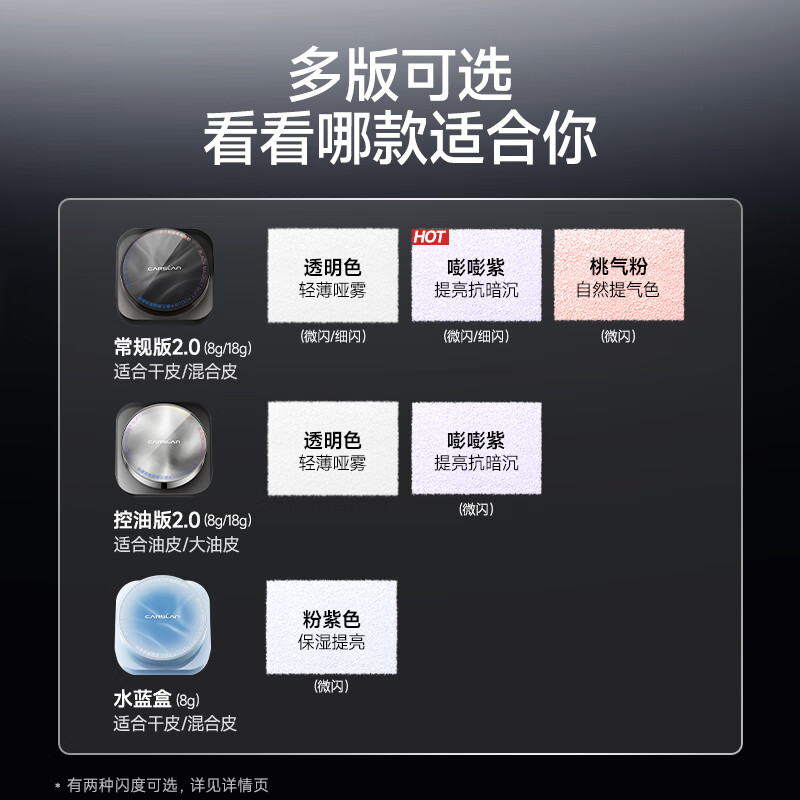 Carslan Black Magnetic Loose Powder 2.0 Fine Shimmering Blue Purple 8g Makeup Setting Powder Oil Controlling Concealer Long-lasting Sweat-proof and No-Removal New Year