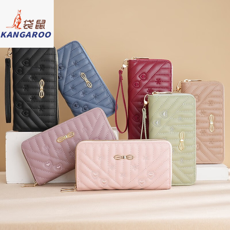 Kangaroo 2025 new Internet celebrity wallet women's long ins double layer double zipper multi-card slot mobile phone large capacity hand coin purse double money red