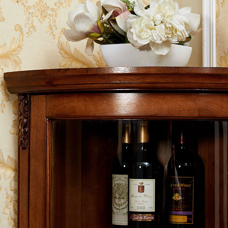 Hanpan American solid wood triangle cabinet living room ash wood corner storage wine cabinet multi-functional corner cabinet dining room corner cabinet cherry color side width 42*height 188cm