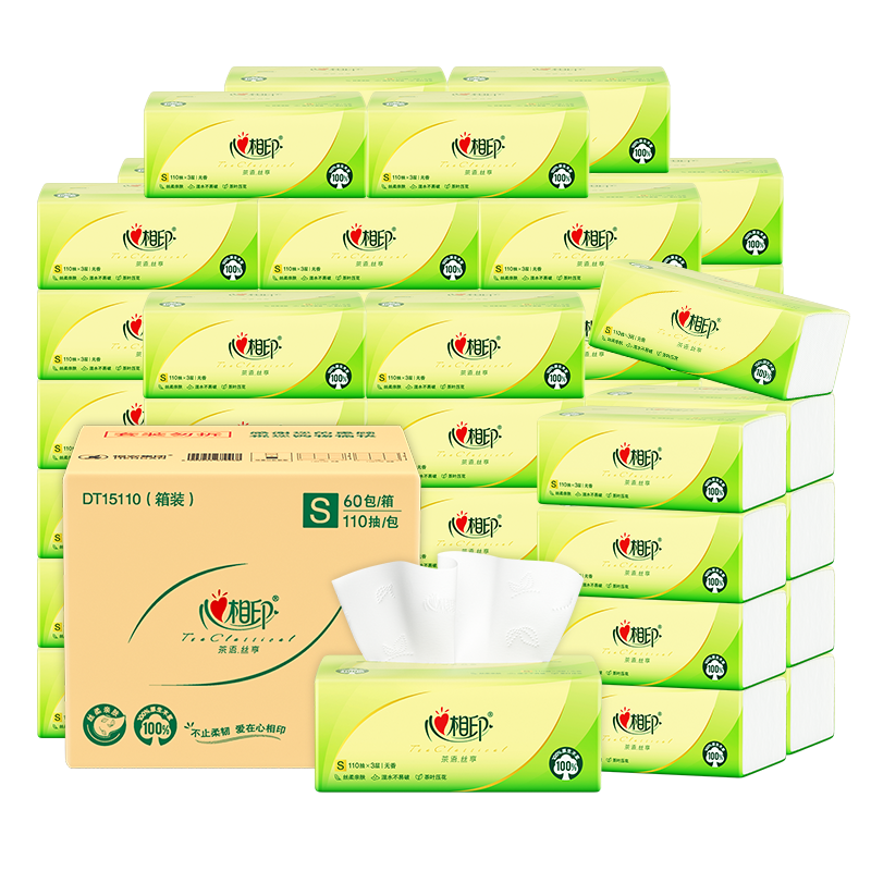 Xinxiangyin tissue paper, Tea Talk Silk Enjoy 3 layers, 110 sheets*60 packs, S size, paper towels, napkins (sold by the box)