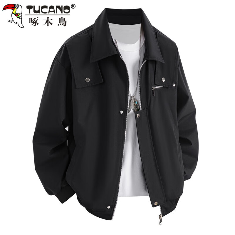 Woodpecker (TUCANO) Jacket Men's Jacket Men's Autumn and Winter Outdoor Lapel American Retro Loose Trendy Workwear Men's Black XL