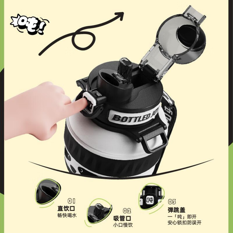 Tonton Wang Yibo's same bottledjoy Panda ton ton bucket thermos cup for girls, high-looking stainless steel water cup 500ML Panda ton ton (double drinking mouth)