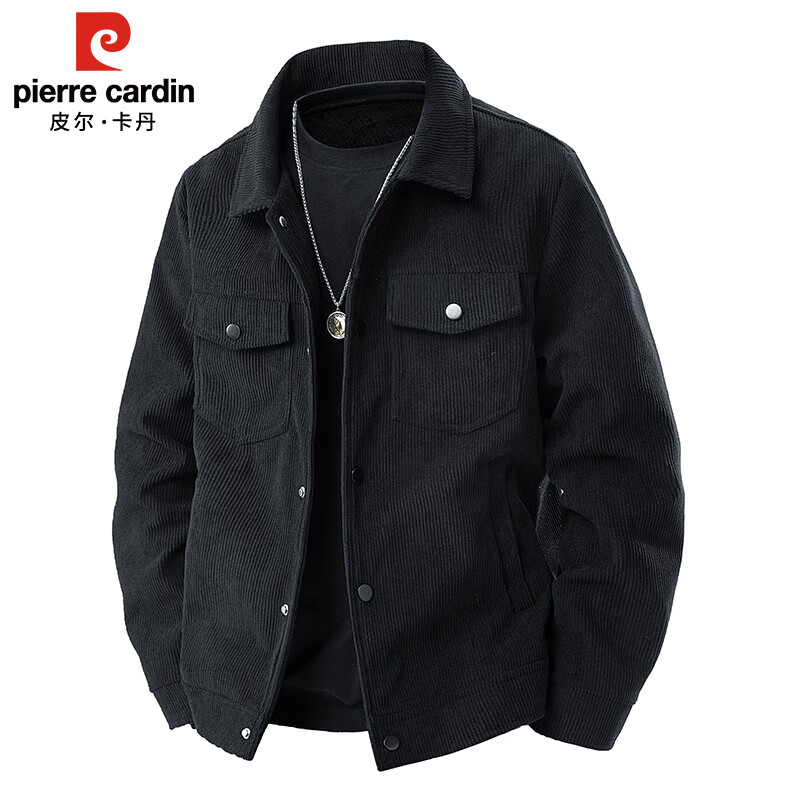 Pierre Cardin work jacket men's autumn and winter trendy casual lapel thickened corduroy jacket men's clothing beige XL