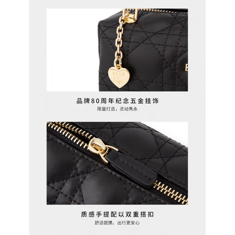 ELLE women's bag 2025 new bag diamond pattern chain toast bag ladies handbag fashion versatile shoulder bag black