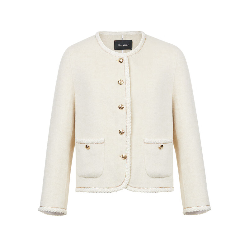 Coletier Winter Temperament Short Wool Wool Jacket Women's French Elegant Round Neck Commuting Top White M