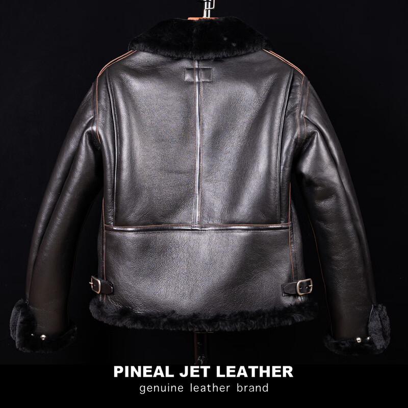 PJL new winter short style classic thickened men's retro B6 air force flight jacket fur integrated B6 black black fur L (under 150 pounds)