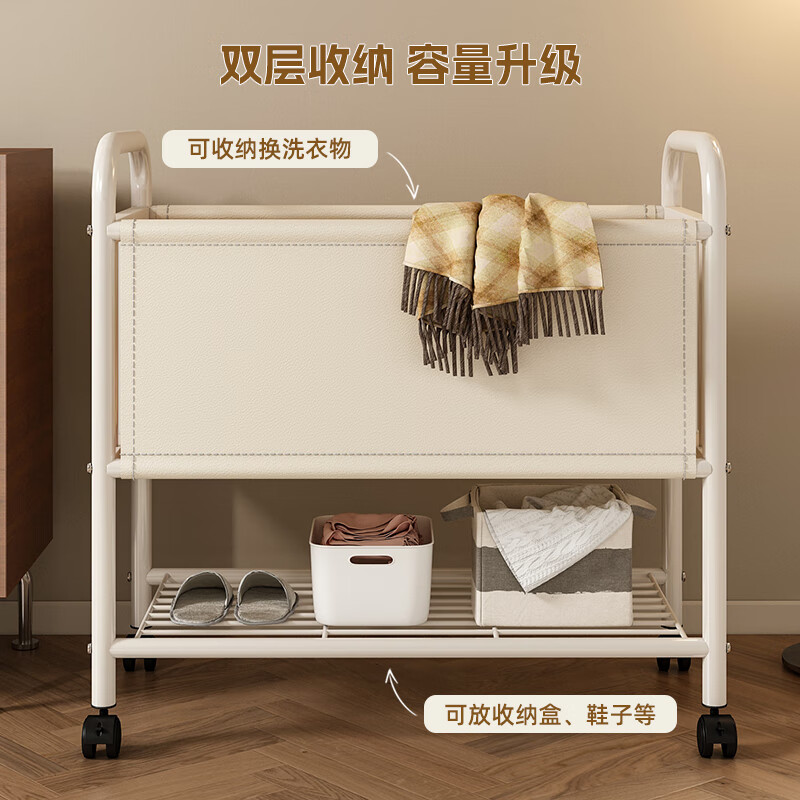 Wooden bottle dirty clothes basket trolley storage rack bedroom bedside clothes storage rack multi-functional sandwich snack storage rack dirty clothes basket trolley white 40cm