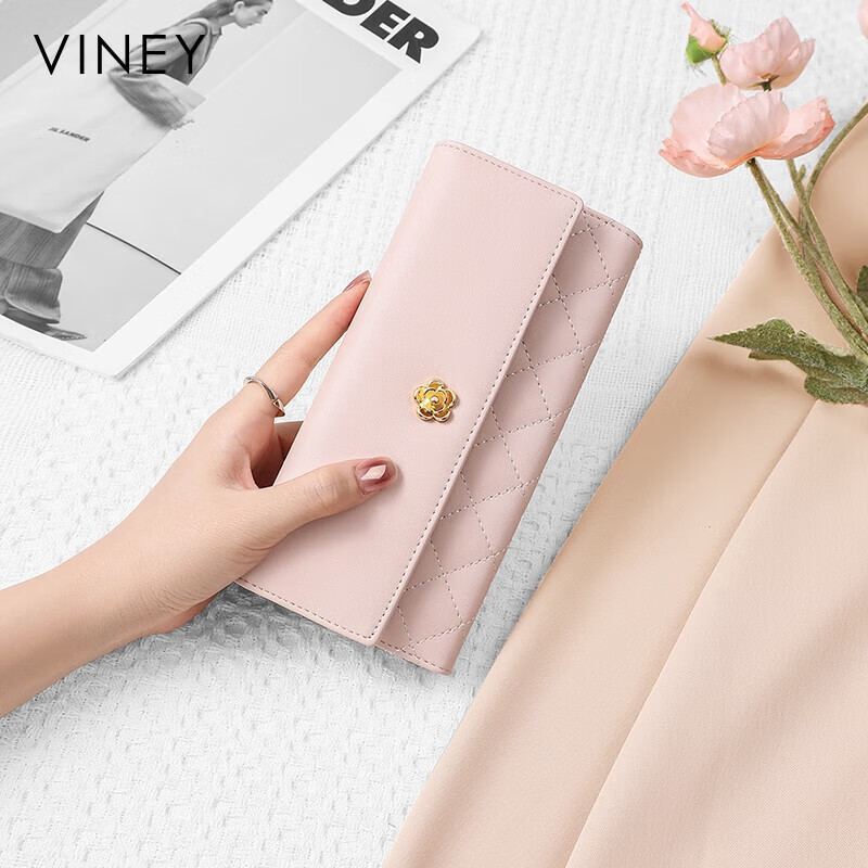 Viney cowhide women's wallet large capacity clutch bag student high-end light luxury wallet wallet long multi-card slot coin purse