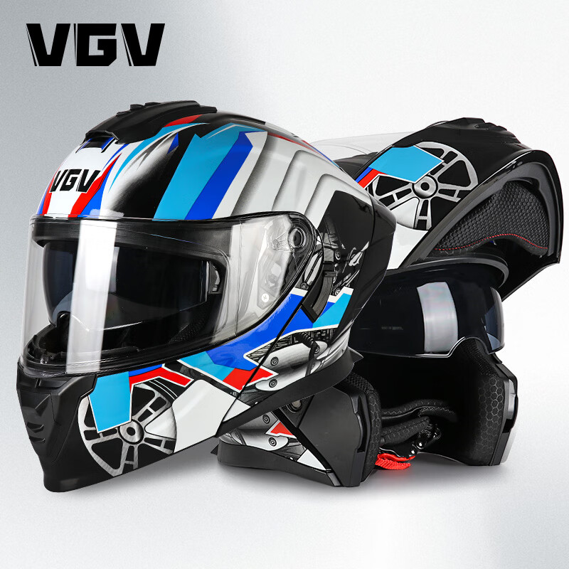VGV Motorcycle Revealed Helmet 3C Certified Men's and Women's Winter Warm Motorcycle Three-in-One Bluetooth Helmet Pioneer Blue M