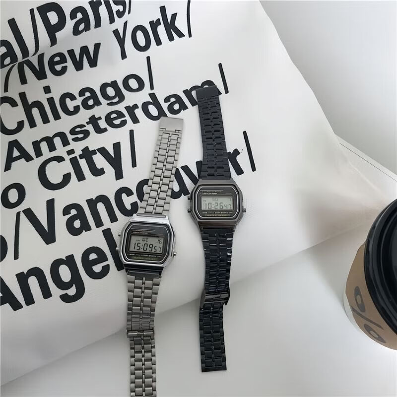Retro style watch Casio flat alarm clock temperament Korean simple electronic watch men, women, students and children colorful multi-functional handsome niche couple waterproof black