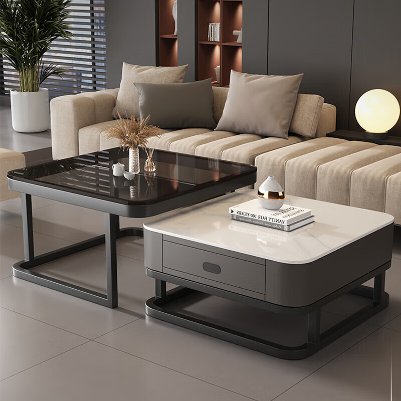 Small craftsman material slate coffee table small apartment living room home light luxury high-end 2025 new simple square combination coffee table gray and white