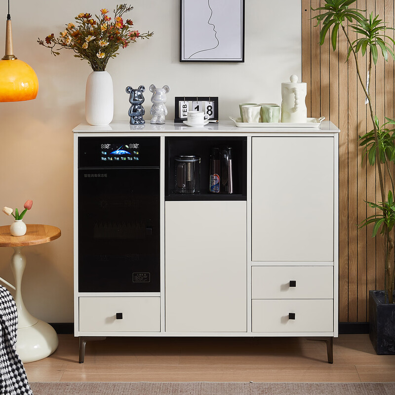 Zetian all-aluminum tea bar machine with refrigerator refrigeration high-end smart office living room integrated sideboard tea cabinet off-white hot and cold type three doors with disinfection