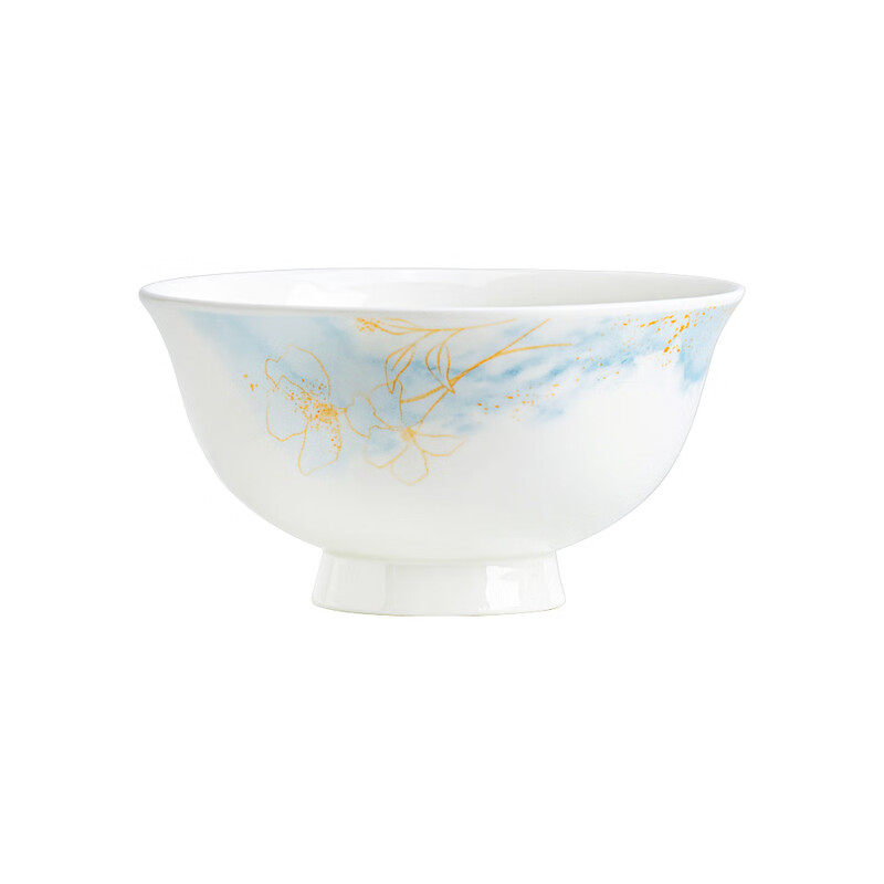 Guoyue Jingdezhen bone china bowls and plates tableware household bowls complete set of underglaze colored bowls and plates combination light luxury housewarming gift bowls and chopsticks Muyun Liunian 5-inch tall bowl 1