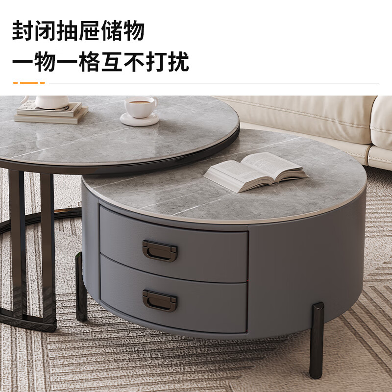 LUOSEN slate retractable coffee table double pole living room size round coffee table table 70 white 60 white