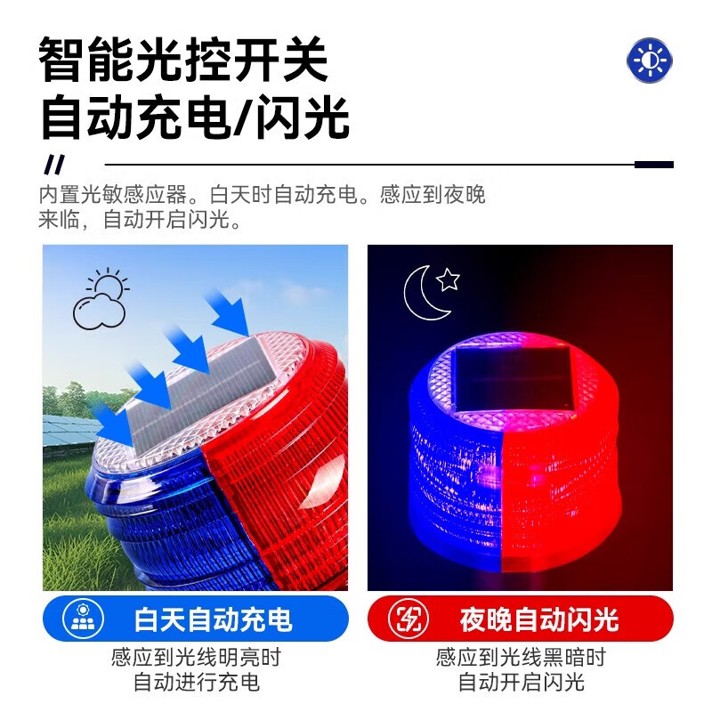 Minggu Solar Warning Light LED Magnetic Car Explosion Light Traffic Construction Car Night LED Ceiling Light Strong Magnetic Red and Blue Model