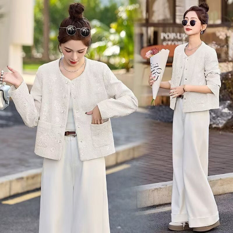 Luo Meng New Chinese Style National Style Short Jacket Women 2025 Spring New Style Small Fragrance Style Tang Suit Heavy Industry Embroidered Top Light Blue S Recommended 90-100 Jin